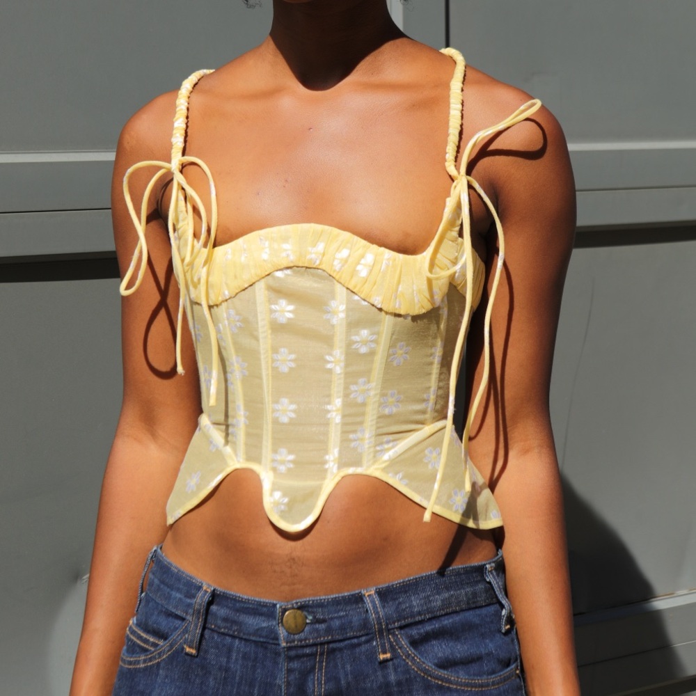 Yellow Floral Women's Corset Top